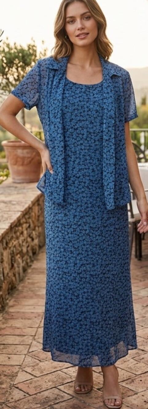 Vintage Robbie Bee Floral, Flowy, Silk Dress Set